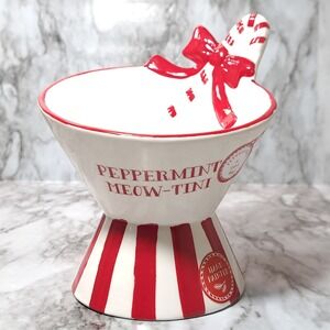 Peppermint & Pine Meow-Tini Ceramic Cat Food/Water Bowl White/Red